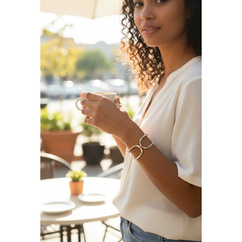 Modern Sculptural Hinged Cuff Bracelet Minimalist Silver - Picture 2 of 8